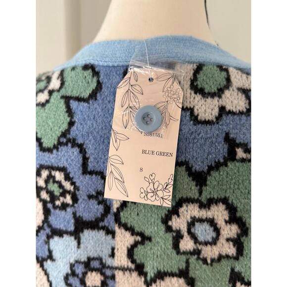 NWT Willow & Wind Blue Green Floral Recycled Yarn Cardigan (Size S) - Picture 13 of 15